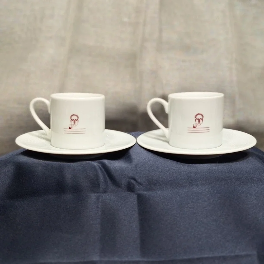 2 Kurukahveci Mehmet Efendi Porcelain Turkish Coffee Demitasse Cups Saucers Pair